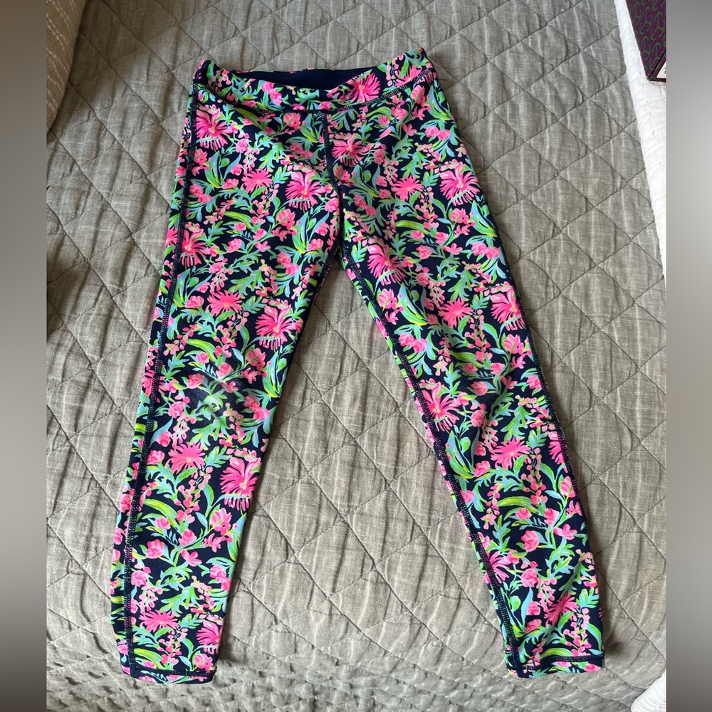 Lill Pulitzer Girls Floral Leggings - Pink and Green